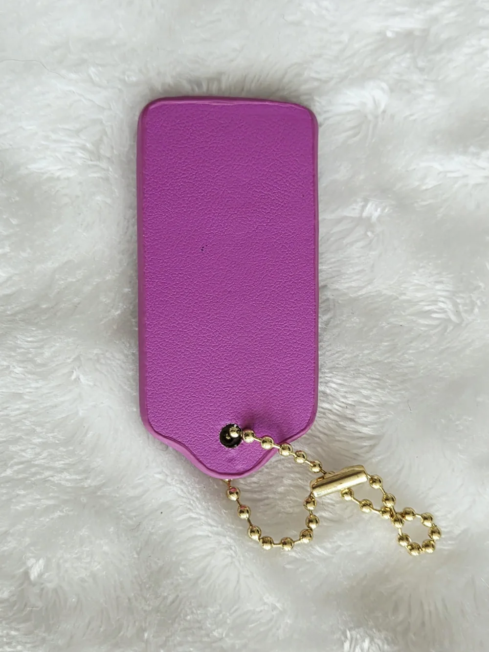 C Logo Fuchsia Leather Tag Keychain with Gold Ball Chain Bag Tag Purse Tag